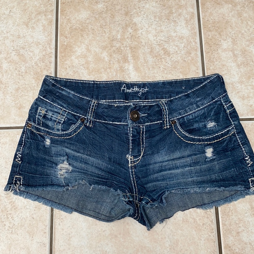 Distressed jean shorts